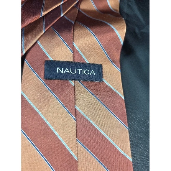 Nautica‎ 100% Silk Men's Tie Orange Striped Classic Length - Picture 3 of 5